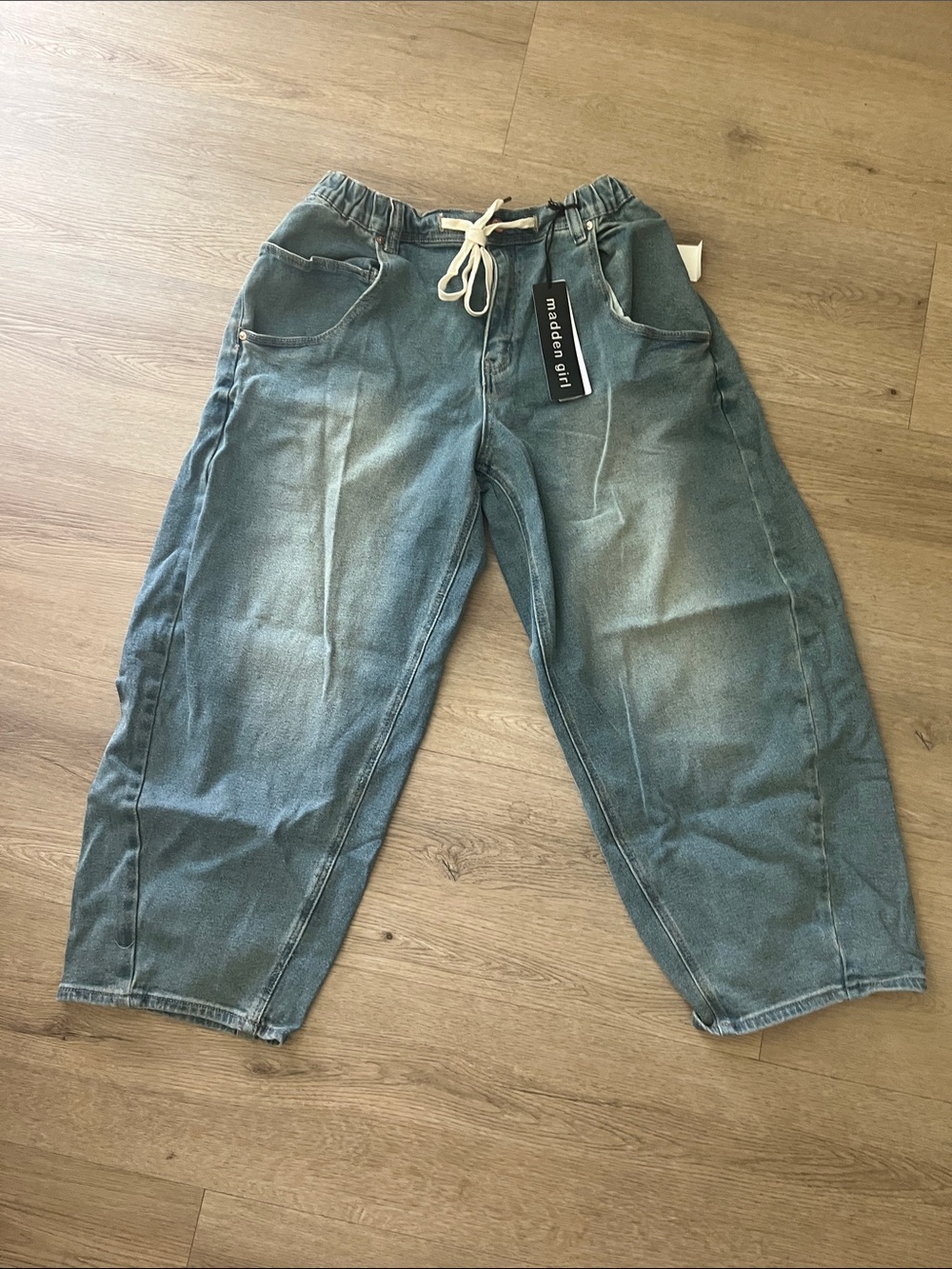 Madden Girl Barrel Leg Denim Jeans - Light Blue Wash